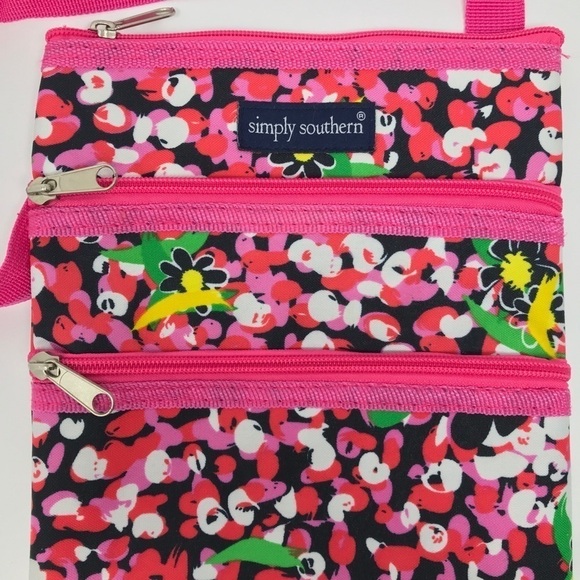 SImply Southern Bright Barbie Hot Pink Floral Triple Zip Crossbody Bag Purse - Picture 4 of 10